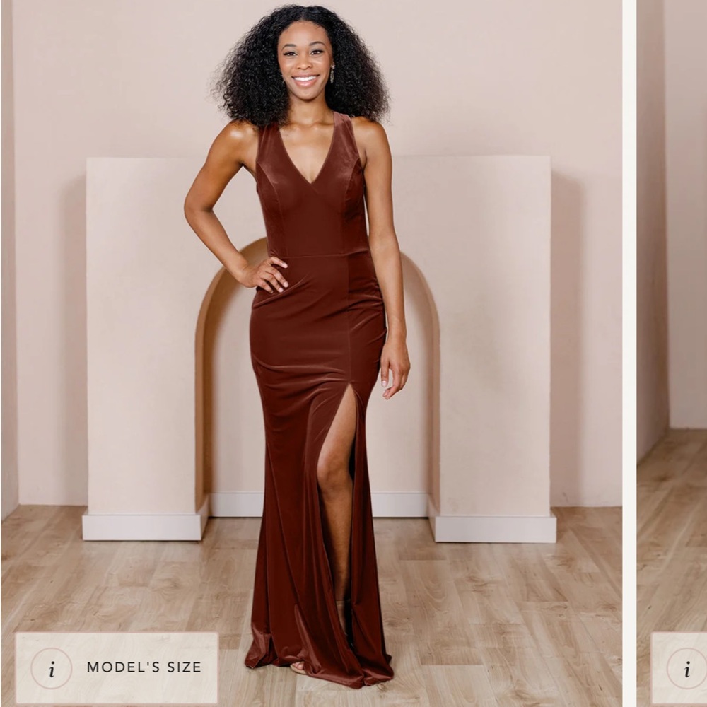 Revelry Terracotta Asher Velvet Bridesmaids Dress